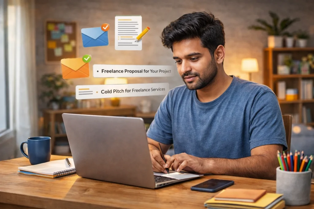 Beginner freelancer writing client proposals and cold pitches to land first freelance work